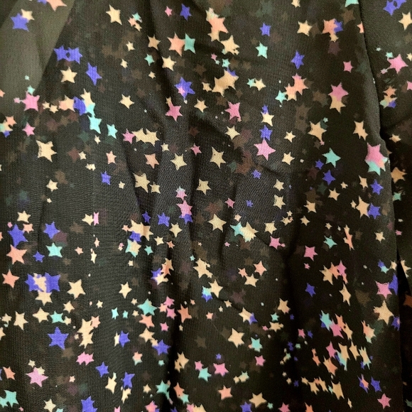 NWT! Bongo Starry Black Night Pastel Yellow Pink Purple Stars Sheer Caged Tunic - Picture 2 of 11